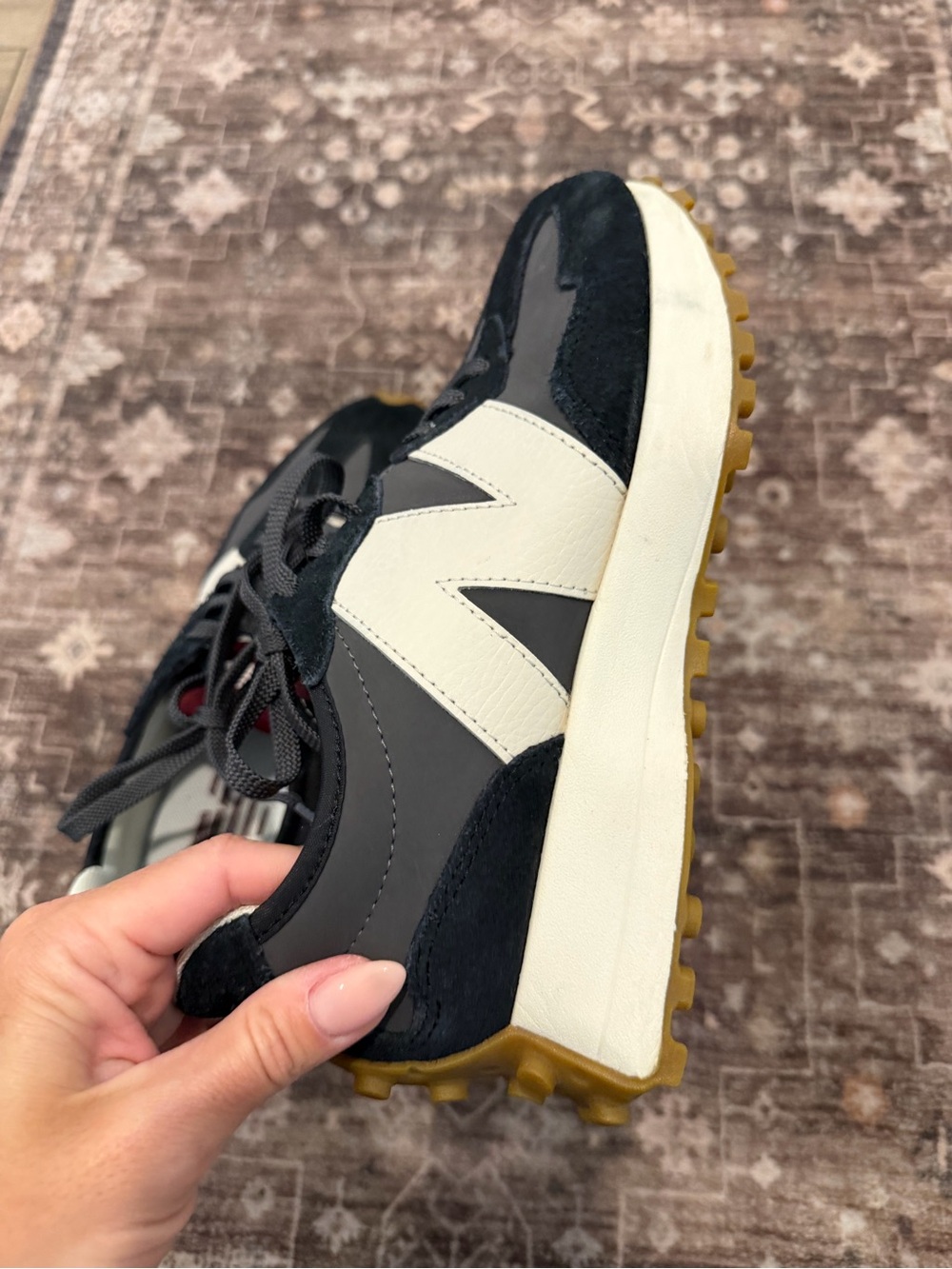 New Balance Black White and Gum Retro Runner Sneakers - Picture 8 of 14